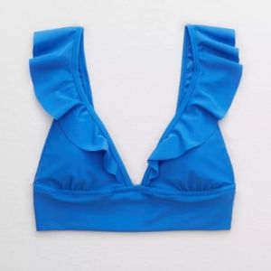 Aerie ruffle bright blue bikini